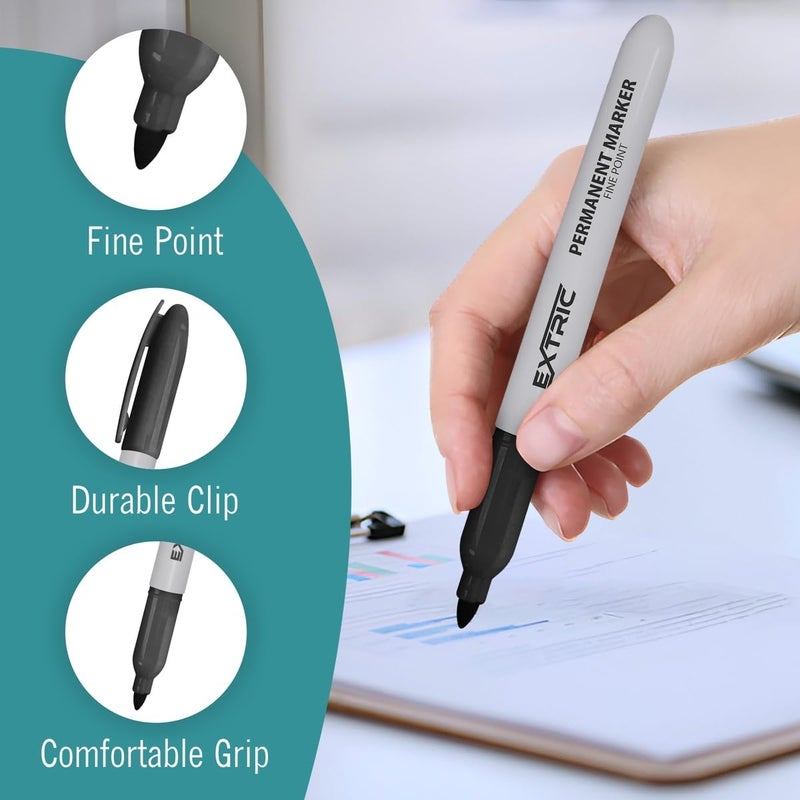 EXTRIC Permanent Markers Black, 12 Count Fine Point Markers, Quick Drying, Works on wood, Paper, Plastic, Metal and Glass, for Home, Office and School use - Image 3